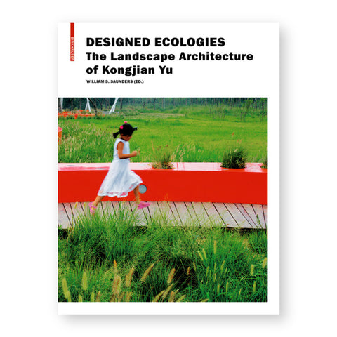 White book cover with bold black title text above a photograph of a child running across a boardwalk over a field of tall grasses.