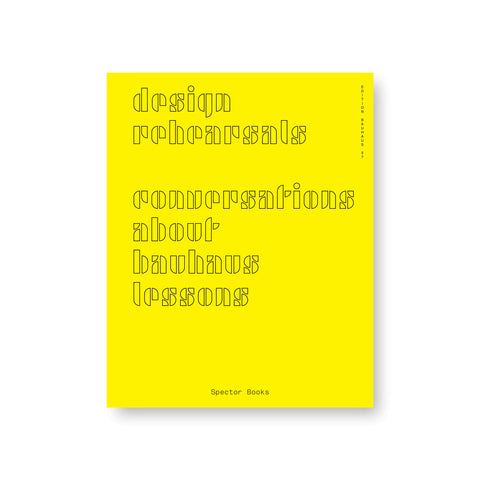 Yellow book cover with title in hollow stenciled modern font