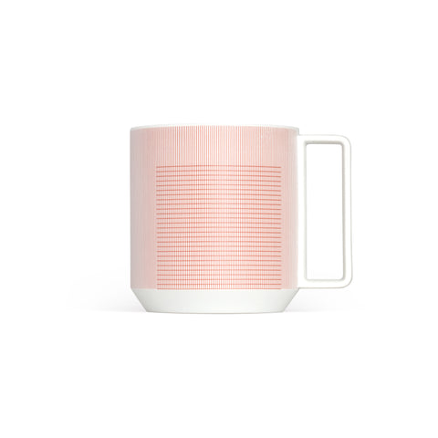 Porcelain mug featuring a modern grid textile-inspired graphic, matte exterior.