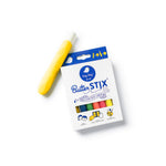 Small, white package with vibrant blue accent graphics next to a yellow chalk holder. The cut-out package window shows a row of colored chalks.