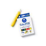 Small, white package with vibrant blue accent graphics next to a yellow chalk holder. The cut-out package window shows a row of colored chalks.