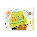 Book cover featuring an illustration of a child wearing glasses and a hat, with a pencil behind their ear, surrounded by child-like drawings of a city. Handwritten title text on the hat.