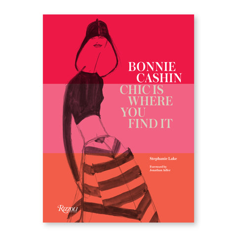 Dark pink, light pink, and orange color-blocked book cover featuring a black ink fashion illustration, with title text to the right.