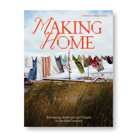 Book cover featuring a photograph of laundry drying on a clothesline, held up by a branch. Tall grasses in the foreground; a pipeline, house, and clouded blue sky in the background. Pixelated red title text at top.