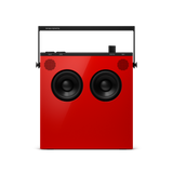 Red portable radio on a white background