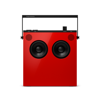 Red portable radio on a white background