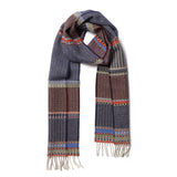 Patterned scarf with fringes on a white background