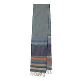 Multicolored striped scarf with fringes on a white background