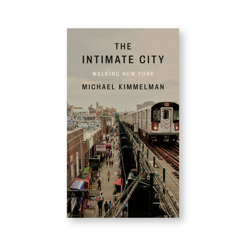 Book cover featuring a one-point-perspective photograph of the elevated 7 train and tracks, and the sidewalk below on a cloudy day. Simply title text hangs in the sky above.