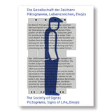 White book cover featuring a navy blue graphic figure of a person in profile wearing a cap, placed over a gray rectangle filled with text in German. Title text at top and bottom in both German and English.
