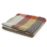 Multicolored plaid blanket on a white background