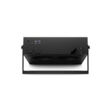 Black electronic device with digital display on a white background