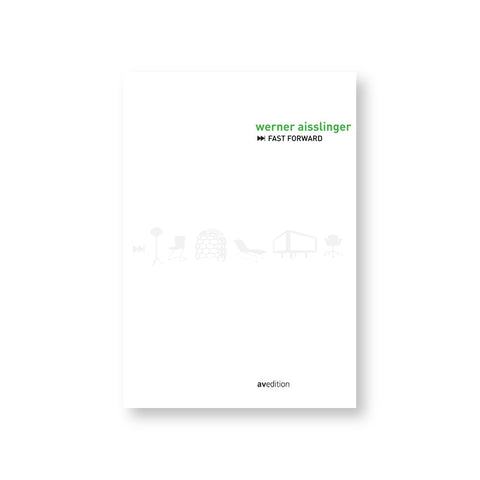 White book cover with gray illustrations of design objects. Title in green and black font near top right with fast forward icon