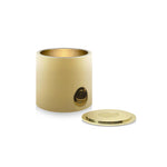 A small polished brass pot with a matching polished brass lid.