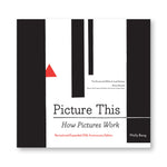 Book cover with long black rectangles and a small red triangle on a white background