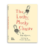 Beige book cover with two playfully illustrated chairs dancing around title in red handwritten letters