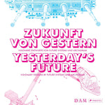A book about visionary designs by future systems and archigram with pink blocky text on a blue and pink image of a ship