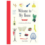 White book cover with red spine and hand illustrated title surrounded by colorfully illustrated home objects