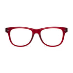 Sullivan Reader Crimson Glasses. Translucent red plastic frame with matt finish and clear lenses. 