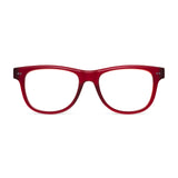 Sullivan Reader Crimson Glasses. Translucent red plastic frame with matt finish and clear lenses. 