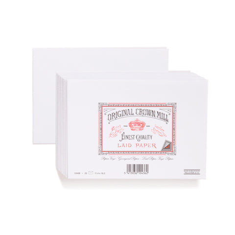 A stack of white envelopes. On the top is the Original Crown Mill red and brown branded seal which features a crown and an Old English font.
