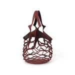 Small laser cut wine-colored leather net bag