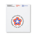 White book cover with logo with red white and blue bands formed around angles creating a star. In a circle around the logo is printed "American Revolution Bicentennial 1776 - 1976" Title information in black red and blue sans serif printing at top