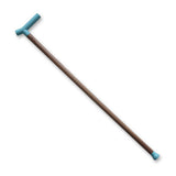 Cane with dark brown body and light blue handle and foot