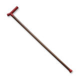 Cane with dark brown body and deep red handle and foot