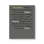 The Senses: Design Beyond Vision catalog on white background. Grey cover with text in yellow, black, and white.