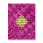 Book cover with woven pink textile surrounding a gold zig zag diamond title field
