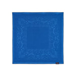Monochrome blue bandana decorated with patterns of paisley. 