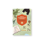 Journal cover with charming illustration of leaves binoculars and stationery with a light green map background