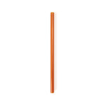 An orange straw lays vertically on a white surface.