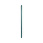 A turquoise straw lays vertically on a white surface.