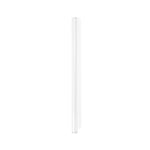A clear straw lays vertically on a white surface.