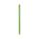 A green straw lays vertically on a white surface.