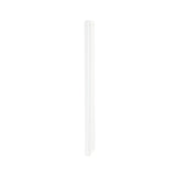 A white straw lays vertically on a white surface.