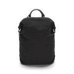 Black backpack with flexible roll-top closure a large, expandable main body containing multiple inner compartments, including a Merino felt-lined sleeve. Adjustable black back straps and a leather handle for ease of use