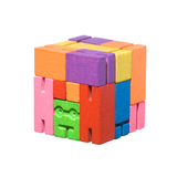 Multi colored Micro Cubebot folded up into its cube form.