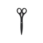 Slim, minimalist, entirely black scissors. 