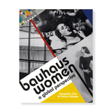 Book cover features a graphic collage designed from three black and white photography and blue, yellow, white, and red rectangular elements. Images from the top left: glass window; group portrait of three women and men; female figure captured motion. The title featured in Bowfin font in black bold.