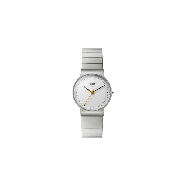 Braun Men's Slim Analog Watch, White Face with Link Band