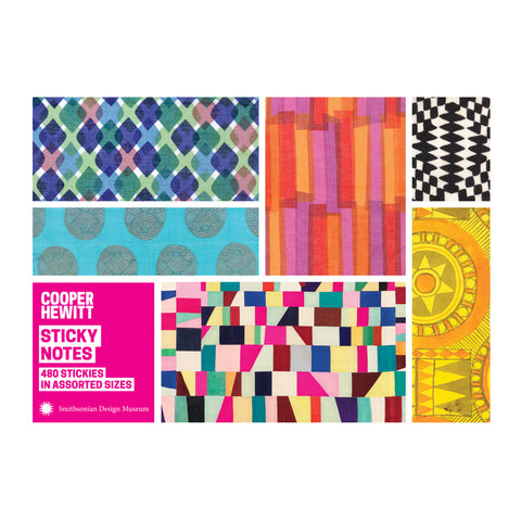 Rectangular with seven fields, one with title information, and six with colorful contrasting patterns