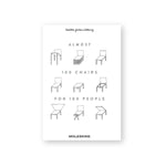 White book cover with nine loosely sketched chairs interlaced with book title