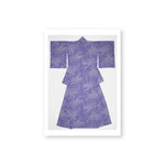 Postcard of a muted, cool-toned and desaturated purple kimono with a lighter shade floral pattern throughout the textile.