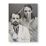 Book cover with black and white photograph of two figures one with their arm around the other and a gilded numeral 'one' with scalloped bulbous edges