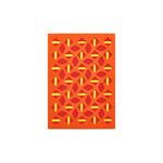 Orange greeting card with geometric cutouts: rows of alternating diamond shapes with stripes down the center, in red and yellow.