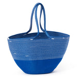Bright blue rope tote with white contrast stitching.