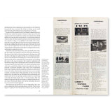 A spread from Essays on Jane Jacobs. The left page features black text against a white backdrop. The right page features a page from Architectural Forum/ April 1956.  The page is and all of it's photos, 4 included, are in black and white.